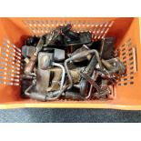 A tray containing joiner's hand tools to include braces, saws, woodworking planes etc.