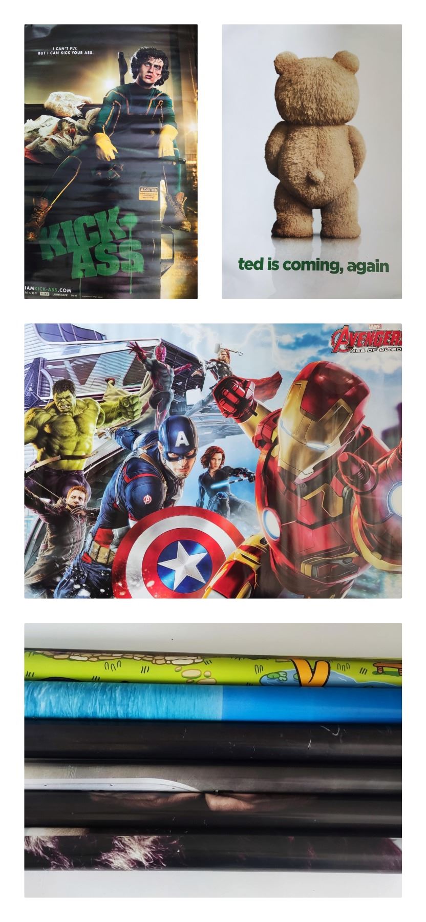 Several movie posters including Marvel's Avengers, Ted etc,