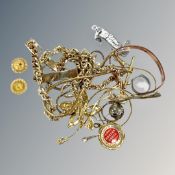 A collection of costume jewellery, chains,