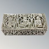 An Indian silver box depicting gods and deities