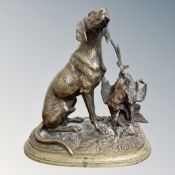 Ferdinand Pautrot (1832 - 1874) : Pointer with game birds, bronze, height 16 cm.