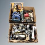 Two boxes containing a quantity of assorted power tools, to include JCB, Black and Decker and Bosch.