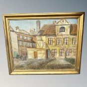 Continental School : Buildings on a cobbled street, oil on canvas,