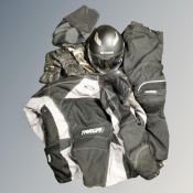 A G-MAC motorcycle helmet in protective bag together with assorted motorcycle clothing.