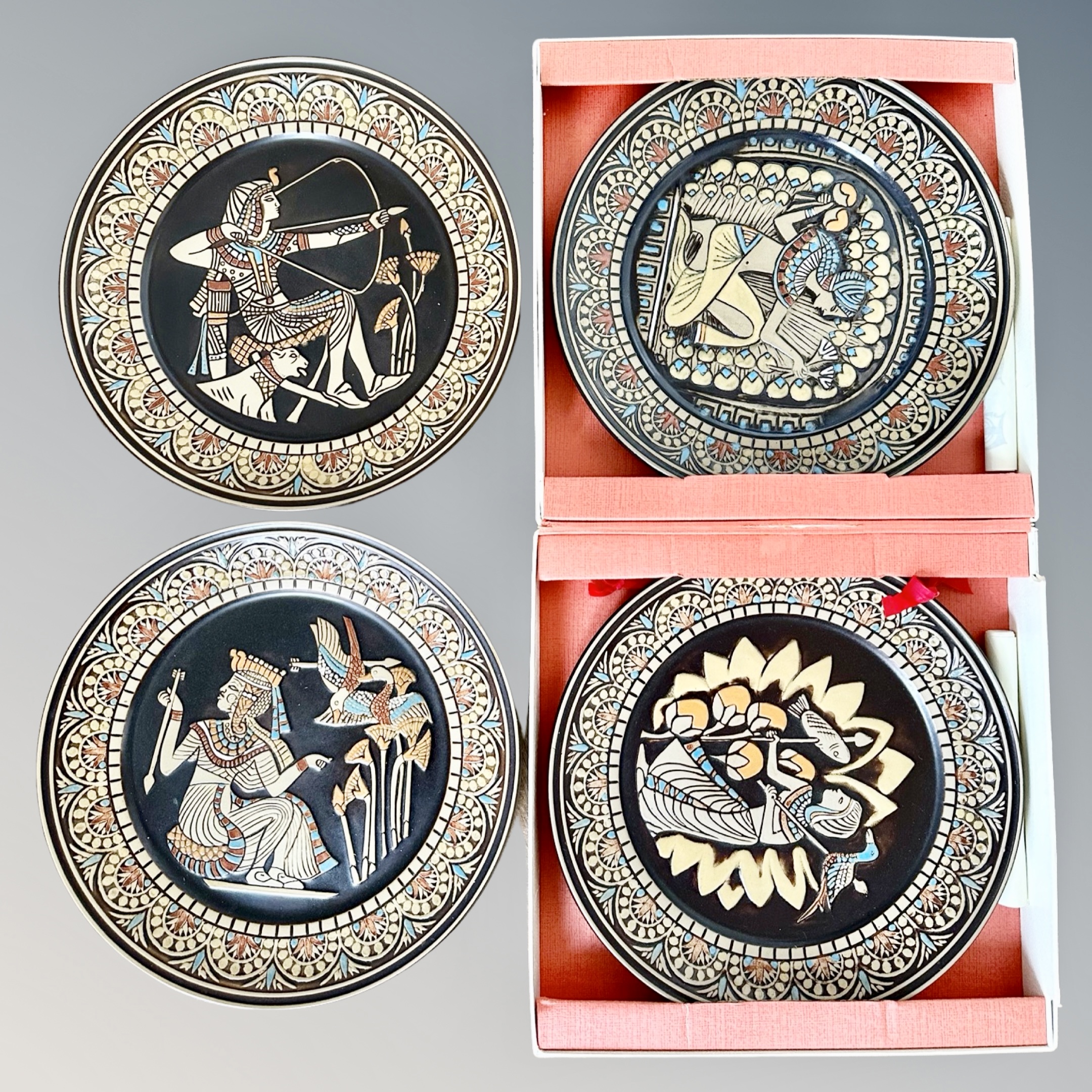 Four Denby Egyptian limited edition collector's plates, two boxed.