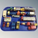 A tray of 20th century play-worn die cast vehicles including Dinky super toys, Corgi etc.