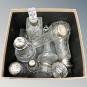 Assorted silver topped glass items