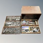 A Union five drawer tool chest containing assorted vintage tools, precision gauges,