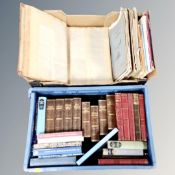 A box and a crate containing 20th century books to include Dickens, Reference,