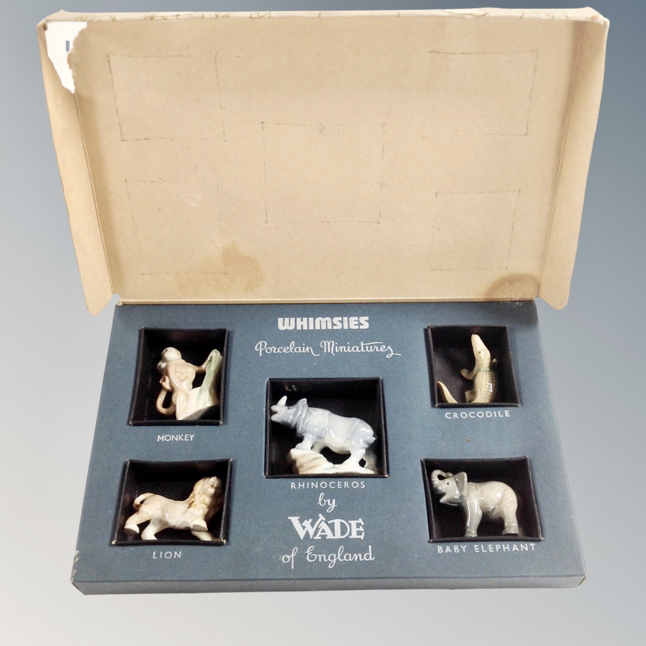 A tray containing Maling caddy, set of five Wade porcelain whimsies in original box, - Image 2 of 2