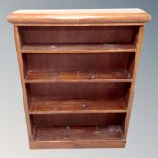 A set of stained pine open shelves height 127 cm, width 100 cm depth 25 cm.