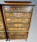 A 19th century Scandinavian walnut seven drawer chest on chest height 159 cm,