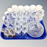 A tray of lead crystal ships decanter and assorted glass