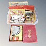 A box of vintage board games, Master Builder construction set,