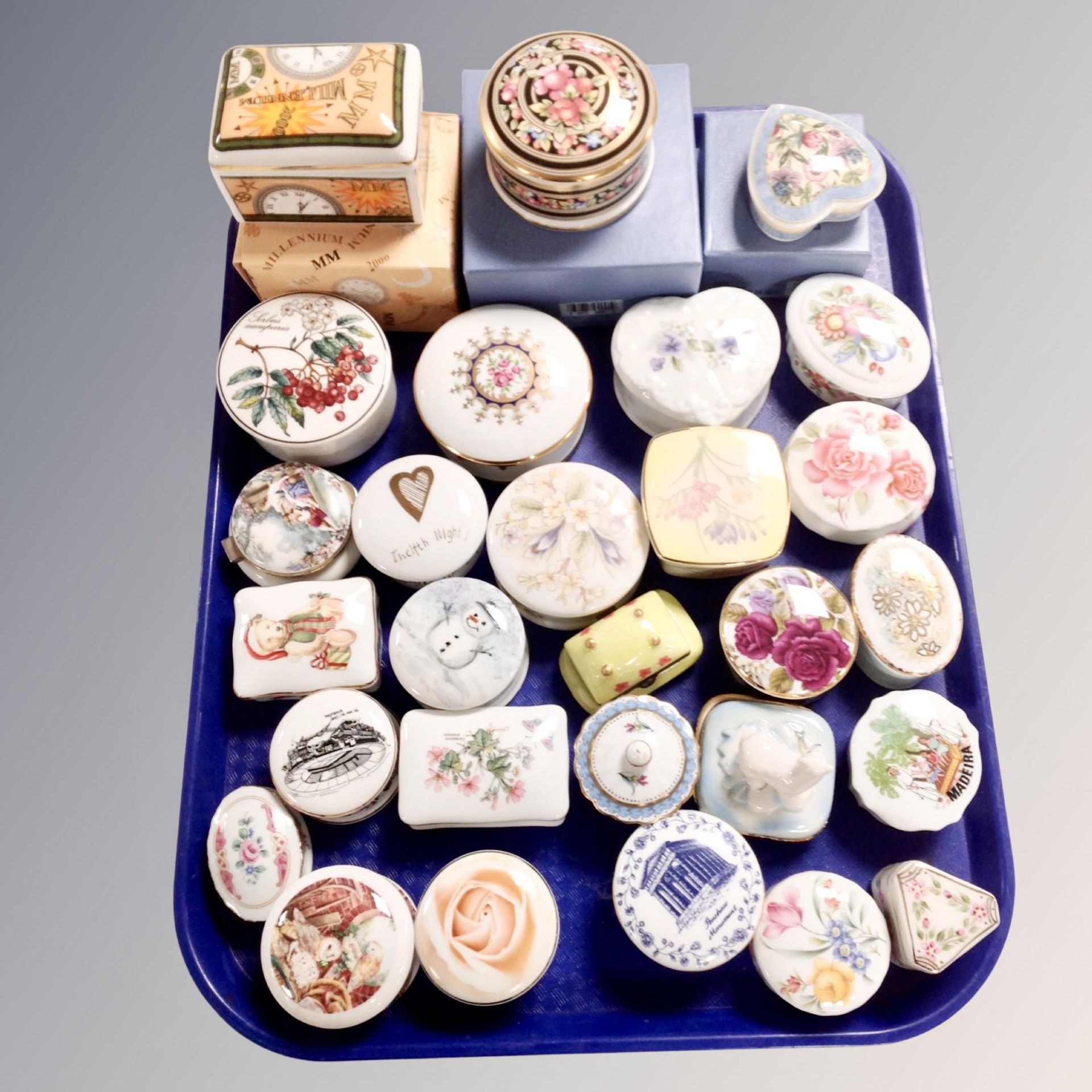 A tray of quantity of ceramic lidded trinket pots, Wedgwood, Rothschild collection,