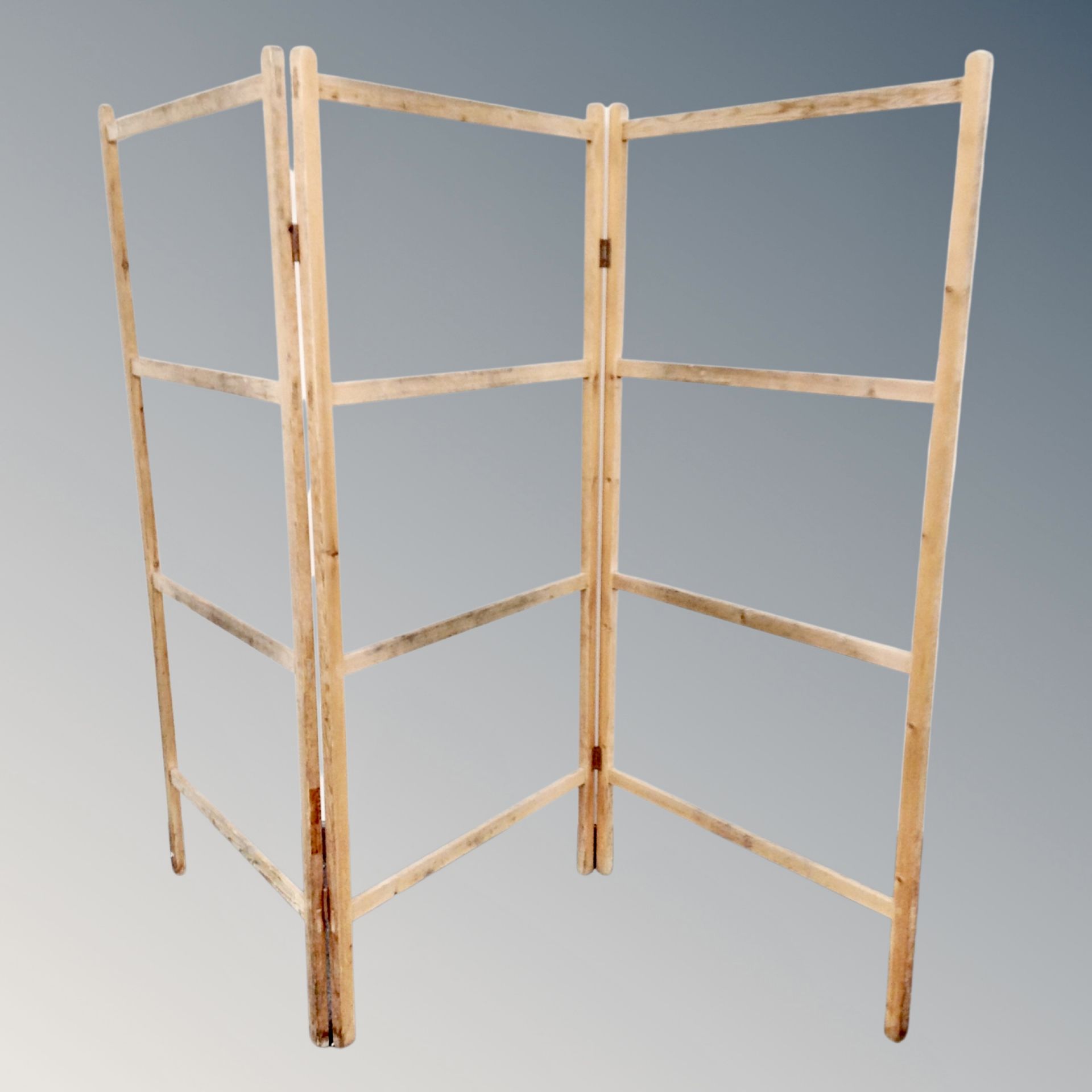 An antique pine three way folding clothes airer