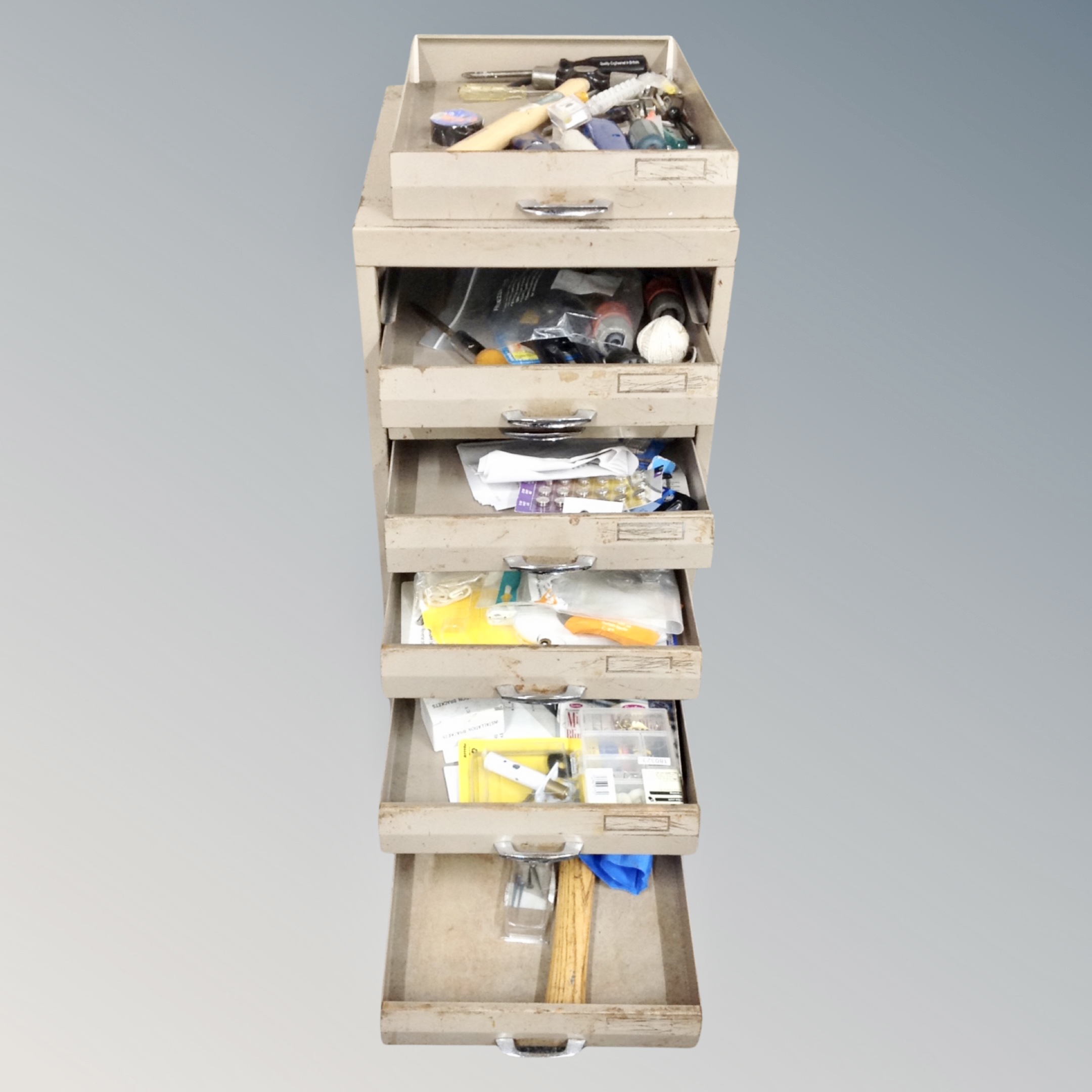 A metal ten drawer filing chest containing hand tools and hard ware - Image 2 of 2