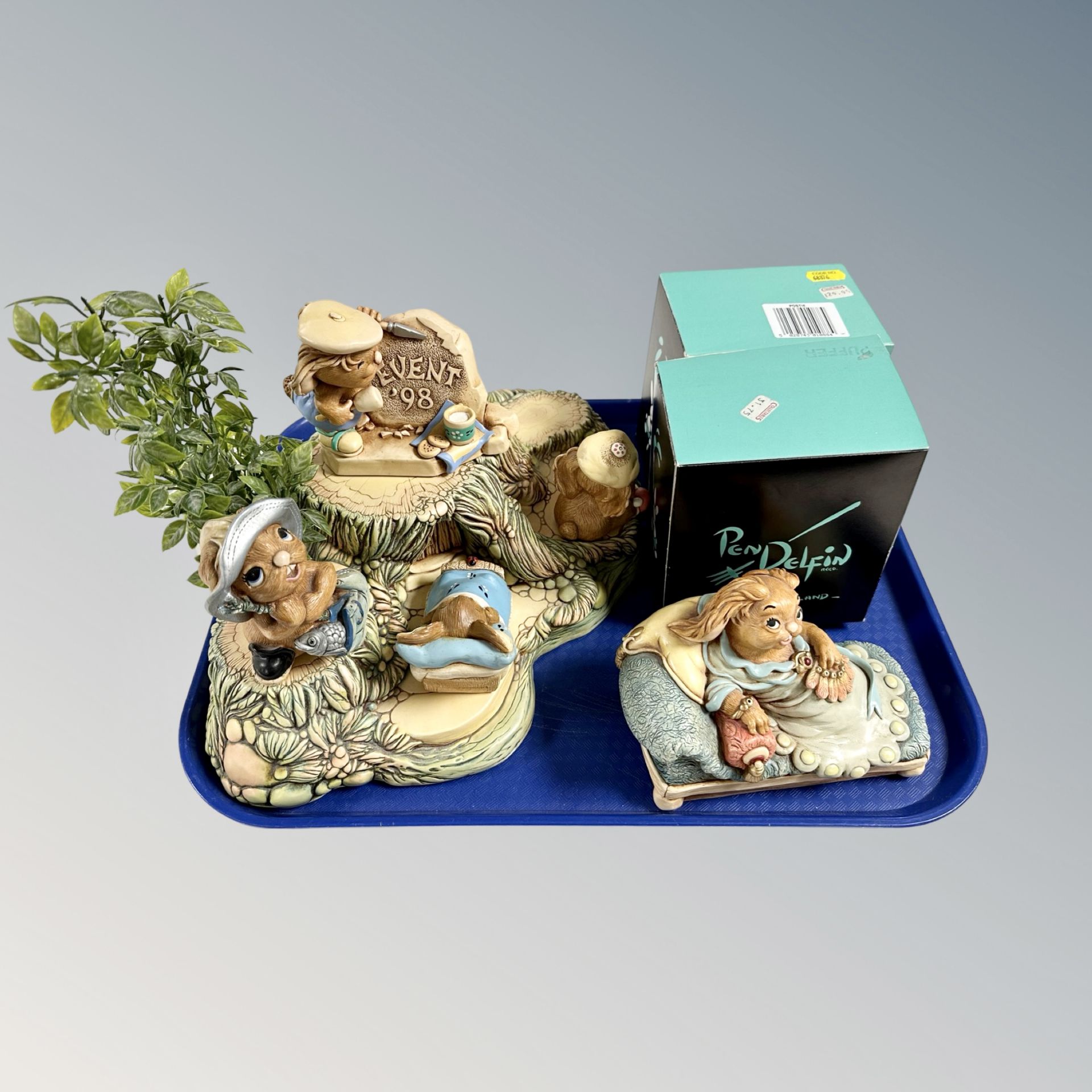 A tray of seven pendelfin figures - Duchess, Event 98, Posty, Wakey (2 boxed),