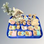 A tray of nineteen assorted Pendelfin ornaments, Twins, Poppet in bed, Peeps in bed, Megan the Harp,