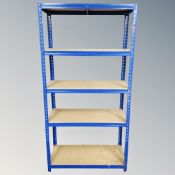 Two sets of five tier metal metal shelving each approximately 90 cm wide,