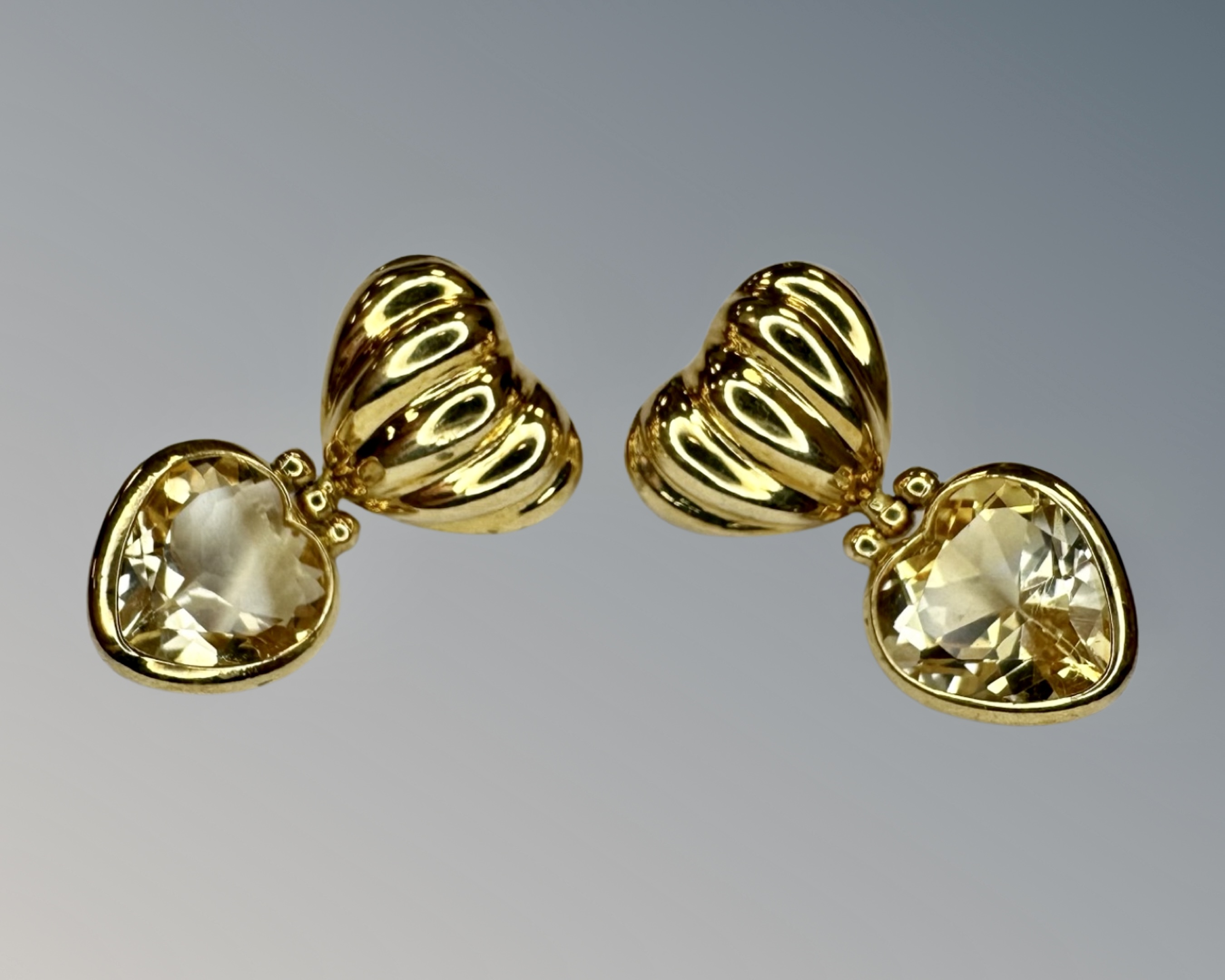 A pair of 18ct gold citrine earrings.