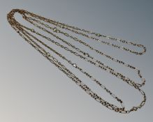 A Continental yellow gold and pearl long guard chain, length 150cm, 23.7g.