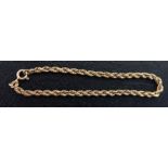 9ct 7 inch gold rope bracelet, silver tone diamante watch (boxed) and bracelet,