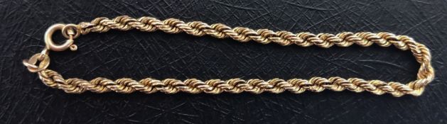 9ct 7 inch gold rope bracelet, silver tone diamante watch (boxed) and bracelet,