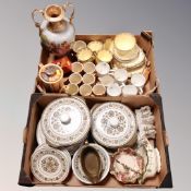 Two boxes of assorted ceramics, antique transfer printed vase, a Mickey Mouse soap,