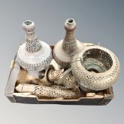 A box of antique Middle Eastern brass ware