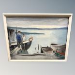 Peder Larsen : Figures by a boat, oil on canvas,
