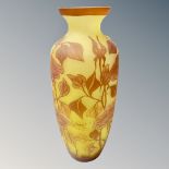 A reproduction Gallé glass vase, height 32.