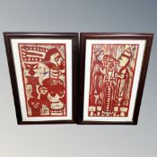 A pair of African tribal paintings in frame and mount