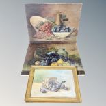 Two un-framed antique still life oil paintings and a further gilt framed oil on board (a/f)