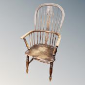 A 19th century elm and beech Windsor armchair