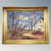 Continental school : Trees by a barn, oil on canvas,