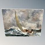 Continental school : Sailing boat in rough water, oil on canvas,