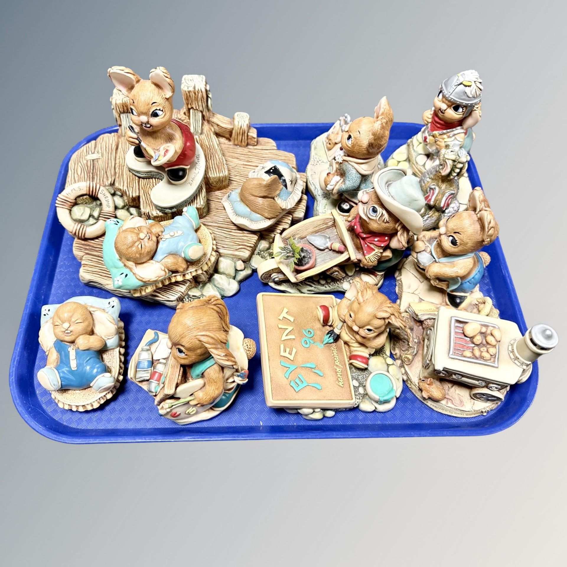 A tray of ten Pendelfin figures - Event figures, George and the Dragon Spud,