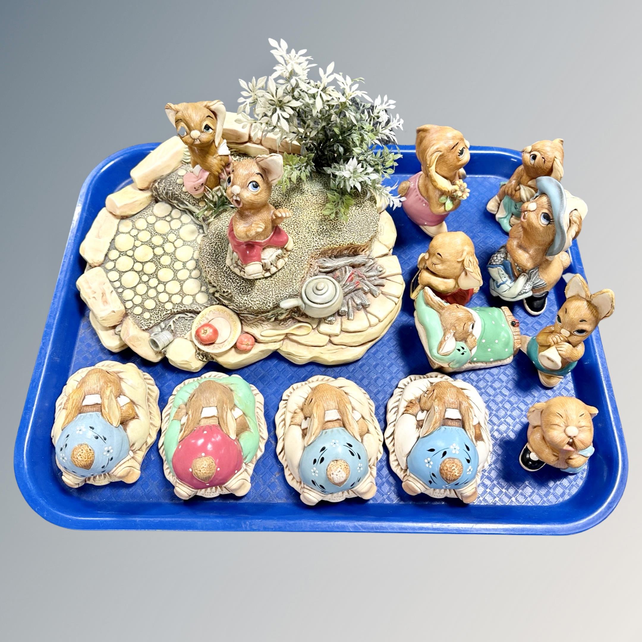 A tray of thirteen Pendelfin figures - The Thumper, Wopper, Totty, Barnly etc,