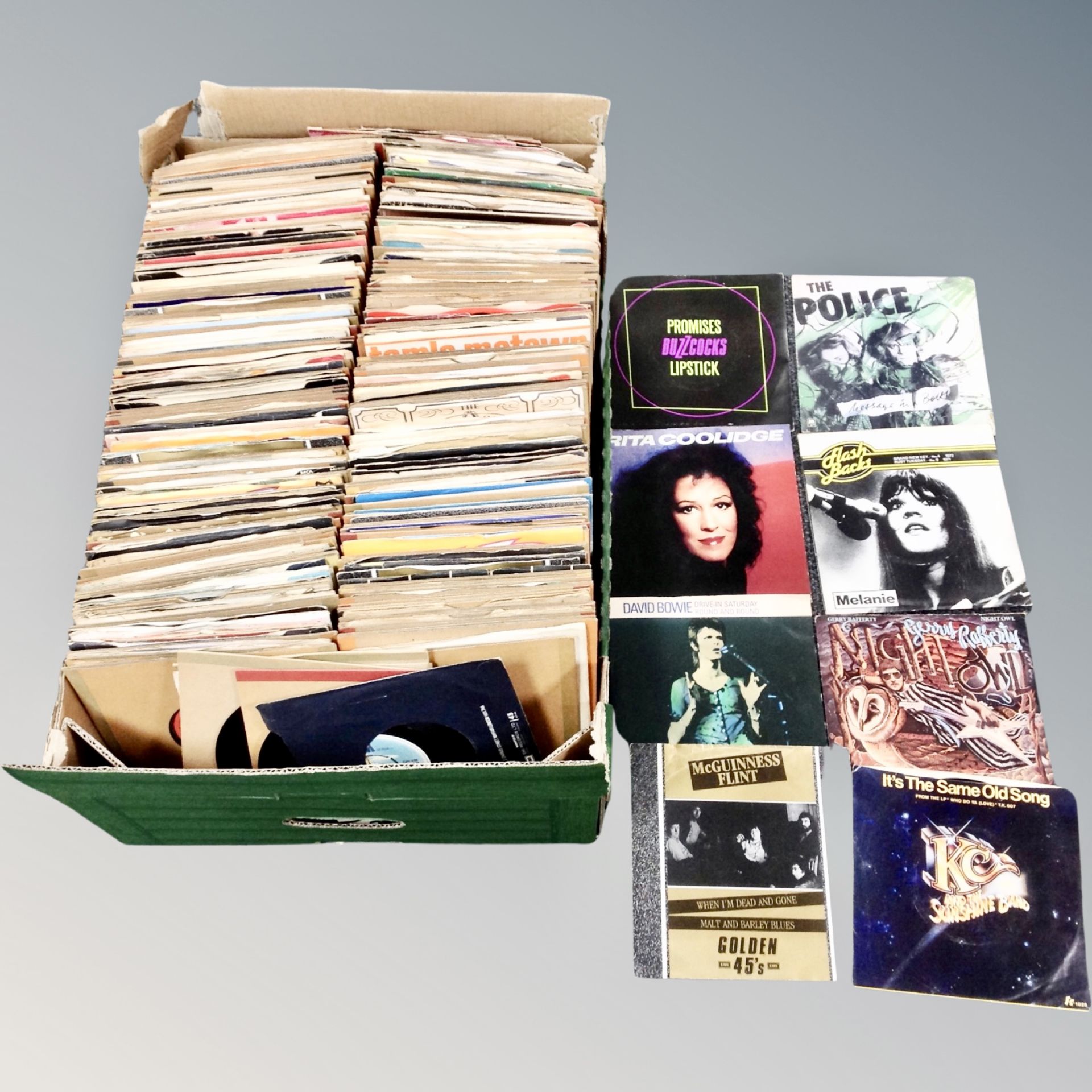 A box of large quantity of mid 20th century and later vinyl 7" singles to include The Buzzcocks,