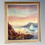 Arne Brendt : Figure in a boat, oil on canvas,