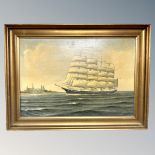 Continental school : A tall ship at sea, oil on canvas,