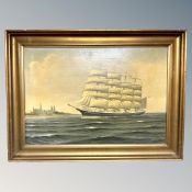 Continental school : A tall ship at sea, oil on canvas,