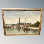 Continental school : Sailing boats in a dock, oil on canvas,