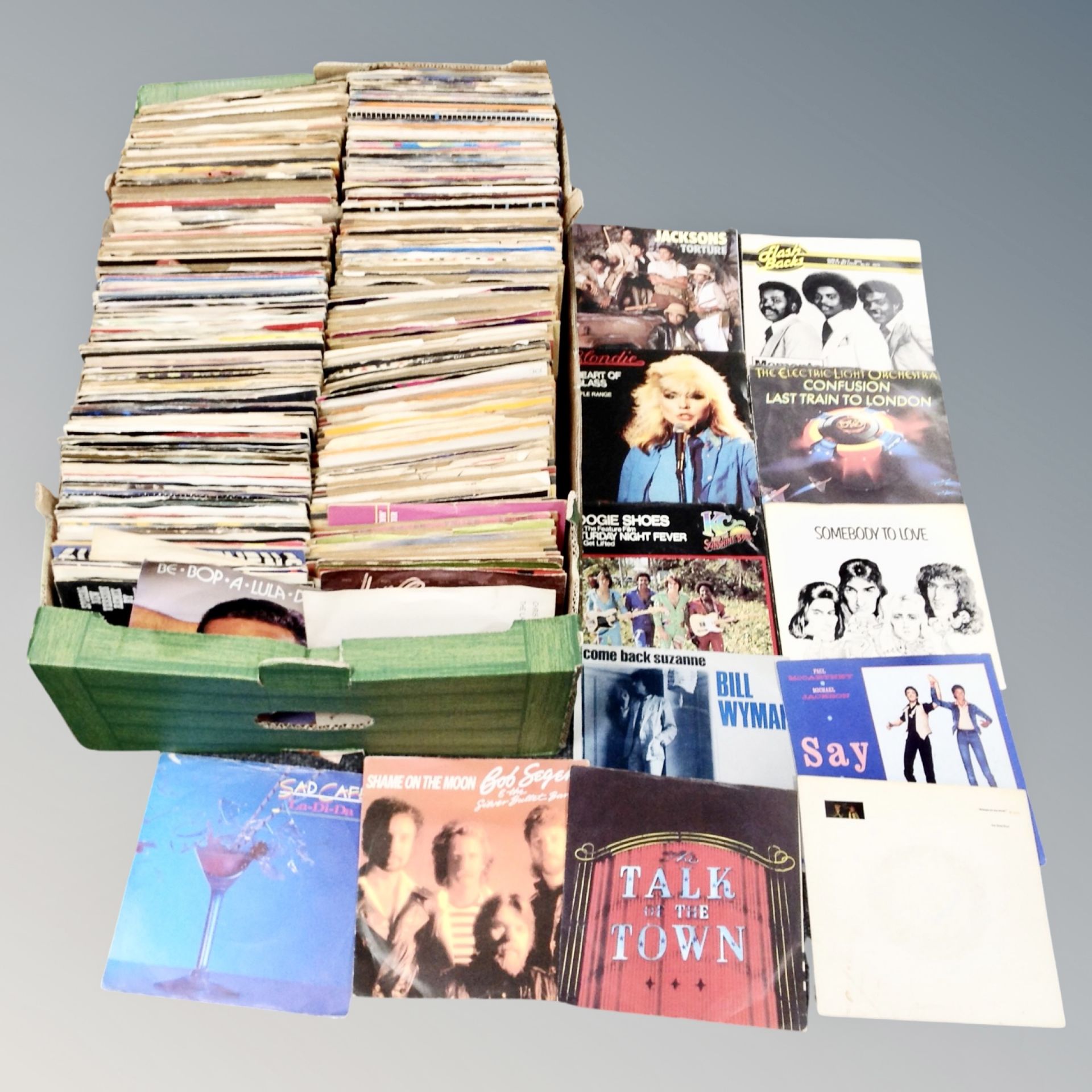 A box of large quantity of mid 20th century and later vinyl 7" singles to include Pet Shop Boys,