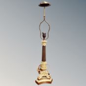 A decorative brass and marble column table lamp,