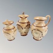 Three Royal Doulton Lambeth embossed jugs