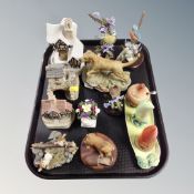 A tray of Country Artist bird figures, Kowa labrador figure, Carlton cruet set,