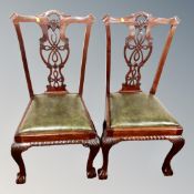 A pair of 19th century mahogany Chippendale style dining chairs