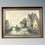 O Svenson : Boats on a canal, oil on canvas,